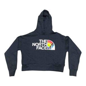 The North Face Womens XS Black Hoodie Rainbow Logo Sweatshirt Kangaroo Pocket